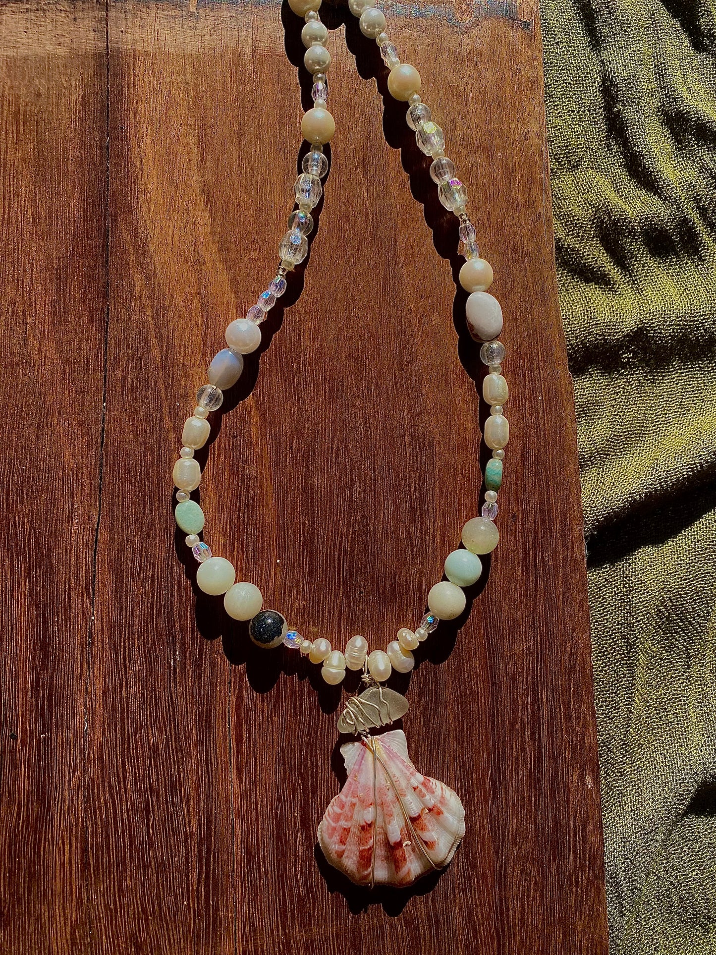 White Seaglass Shell Necklace