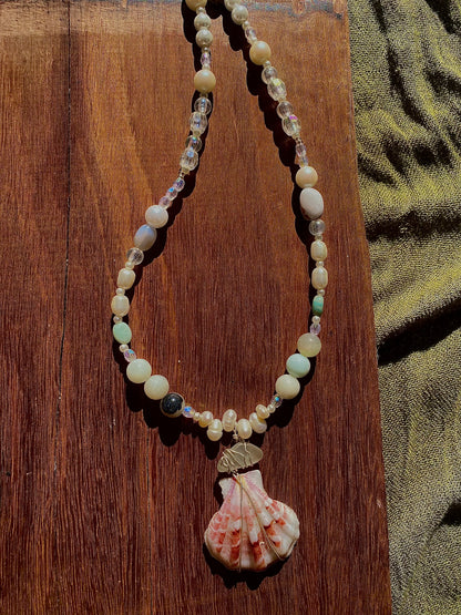 White Seaglass Shell Necklace
