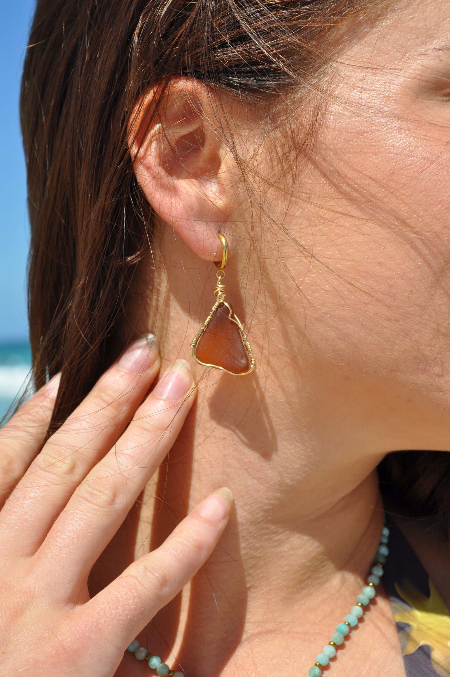 Amber Seaglass Huggies