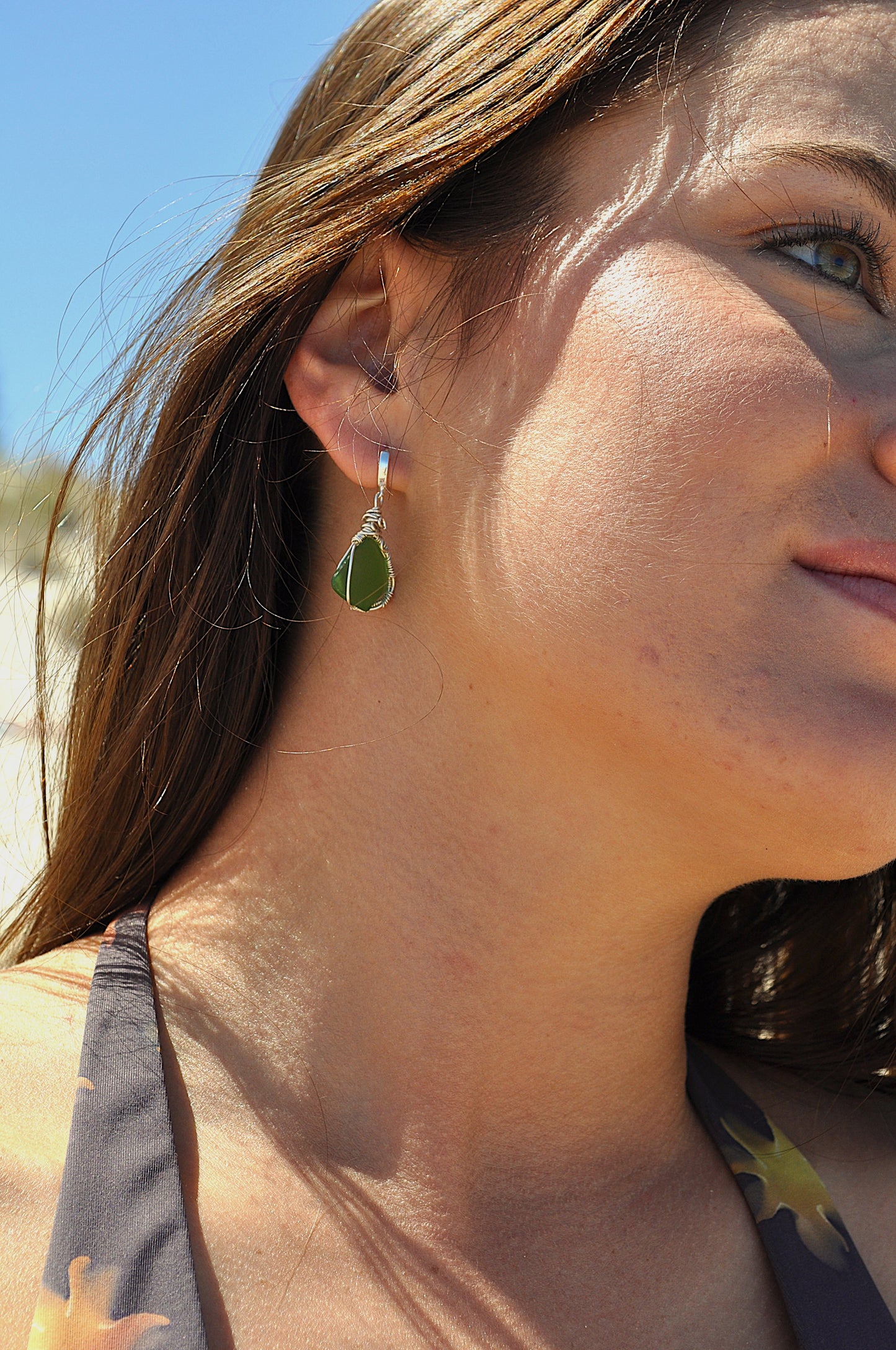 Olive Seaglass Huggies