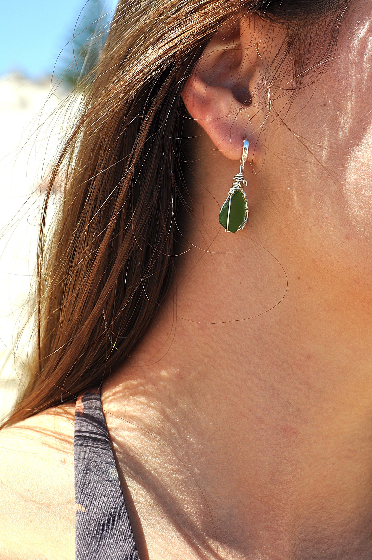 Olive Seaglass Huggies